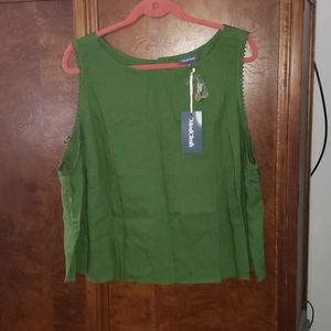 NWT Sleeveless Green  Linen blend Modcloth Shirt